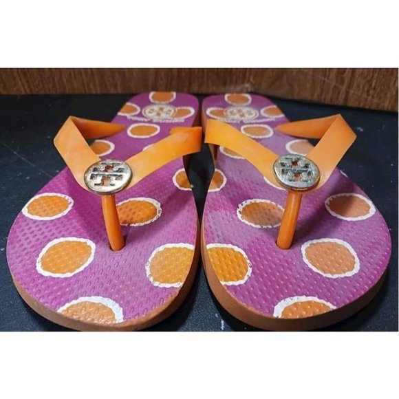 Tory Burch Pink Orange Flip Flops -- 6 - Picture 9 of 10